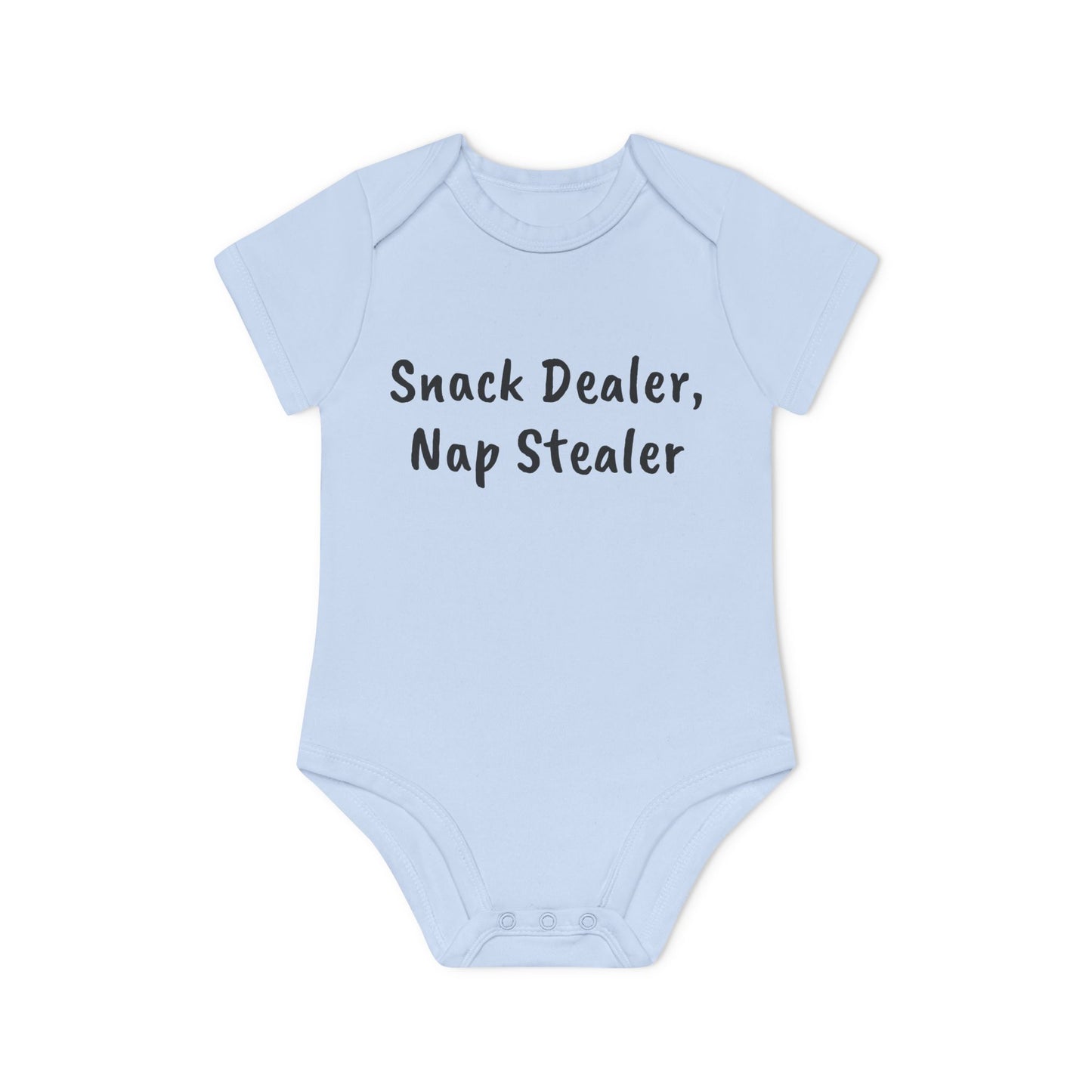 Snack Dealer, Nap Stealer Funny Baby Organic Short Sleeve Bodysuit