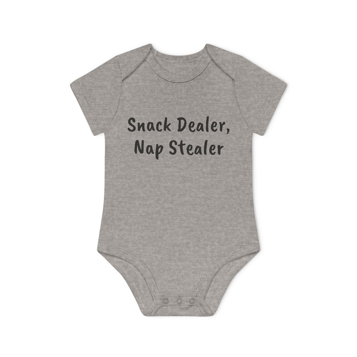 Snack Dealer, Nap Stealer Funny Baby Organic Short Sleeve Bodysuit