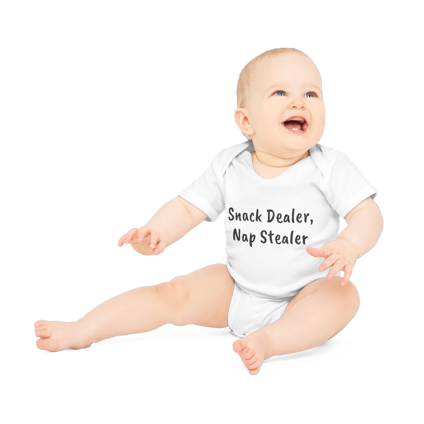 Snack Dealer, Nap Stealer Funny Baby Organic Short Sleeve Bodysuit