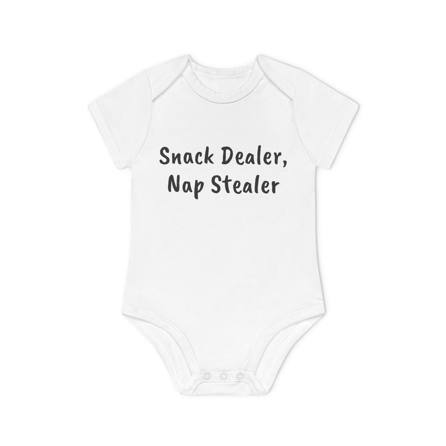 Snack Dealer, Nap Stealer Funny Baby Organic Short Sleeve Bodysuit