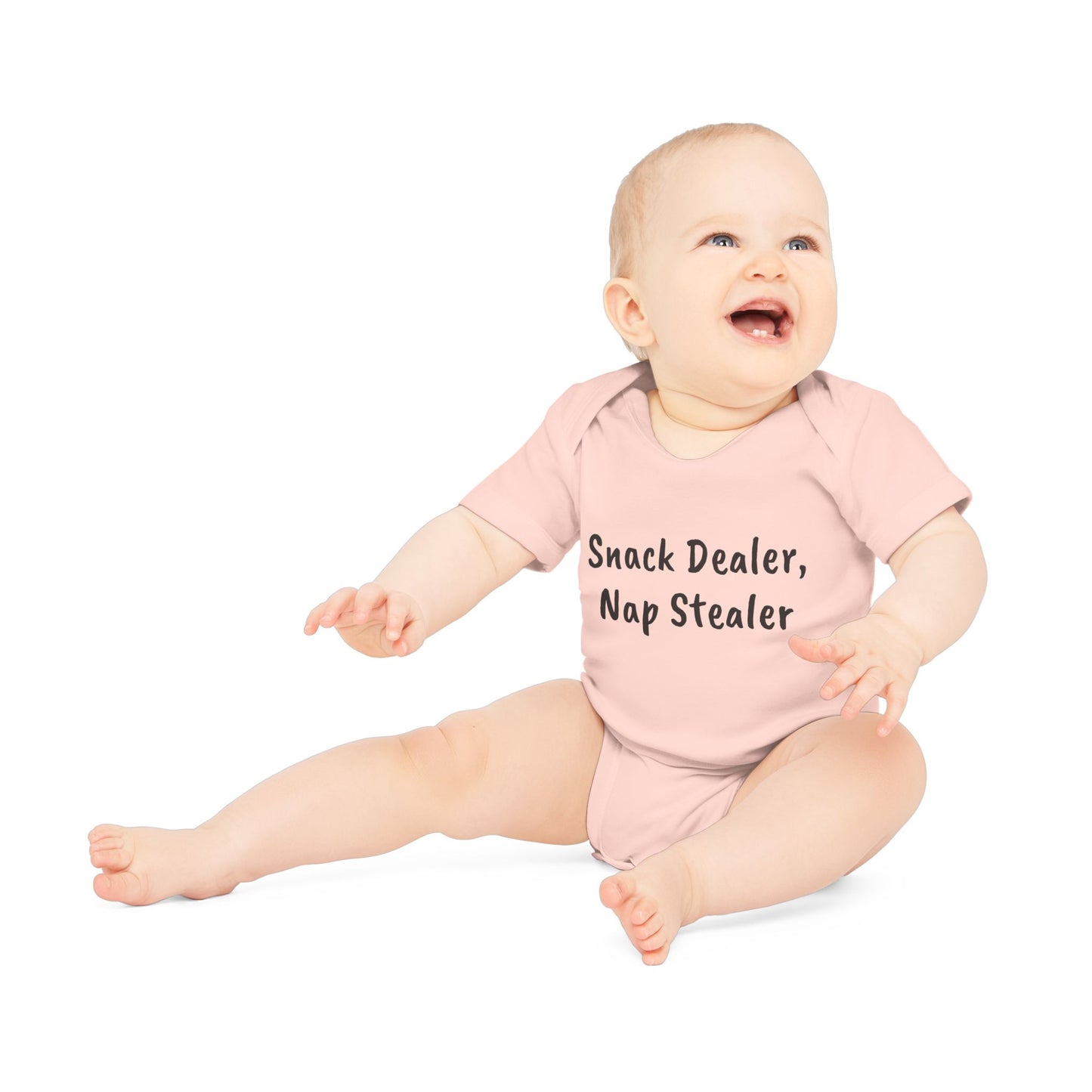 Snack Dealer, Nap Stealer Funny Baby Organic Short Sleeve Bodysuit